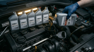 High mileage engine oil bottles showing 75K plus miles formula — best oil for high mileage cars symptom based selector