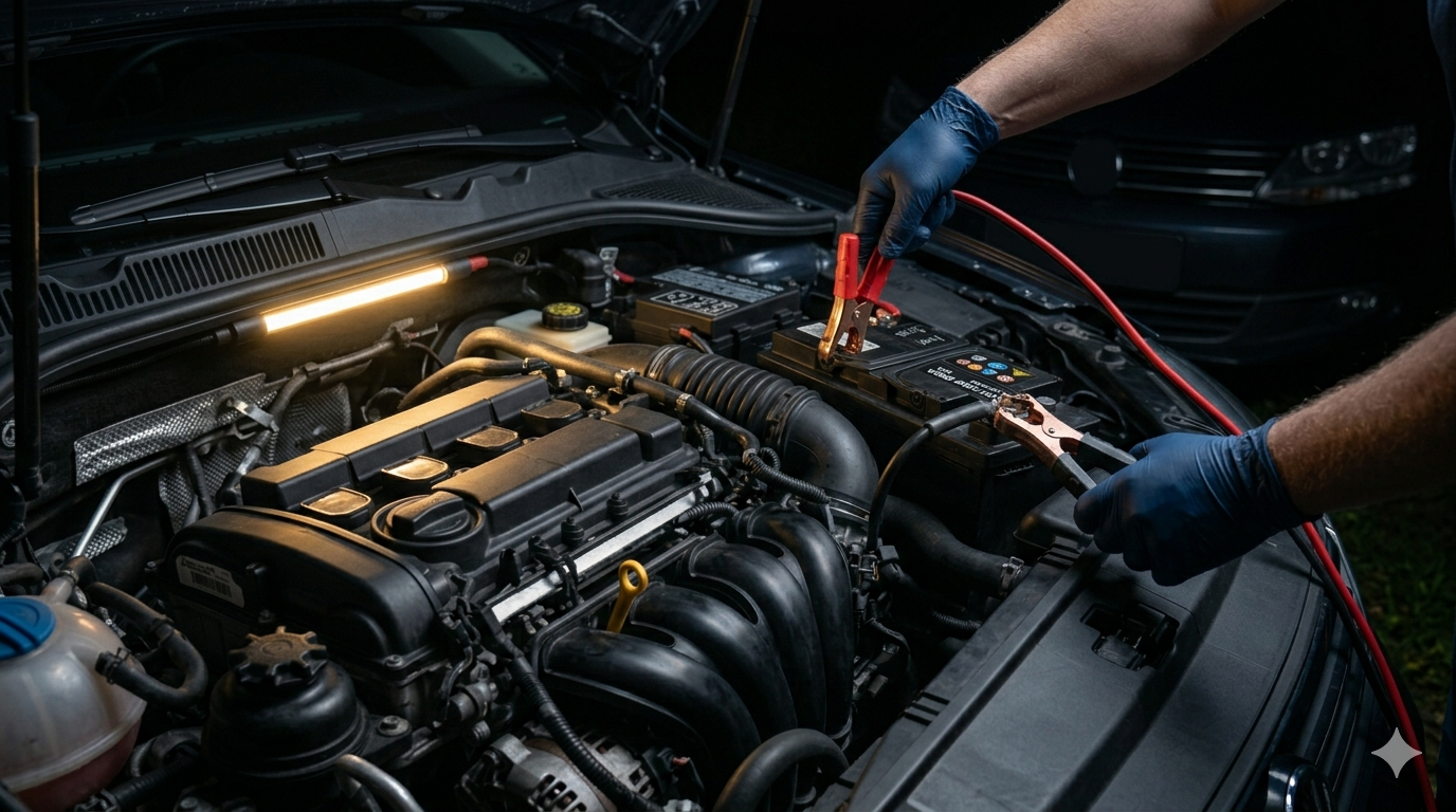 Jumper cables correctly connected between two car batteries — how to jumpstart a car safely exact cable order guide
